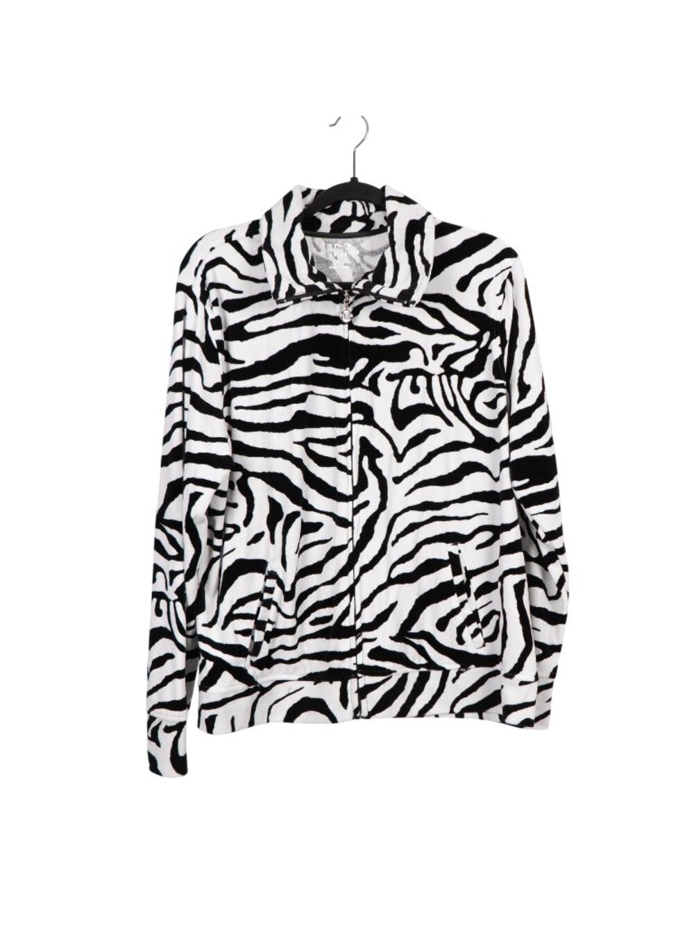 Zebra Print Fleece Jacket XL Womens Full Zip Black White Soft Cozy Collared